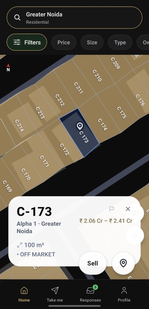 Plot details with size and estimated price in the BrookMap app